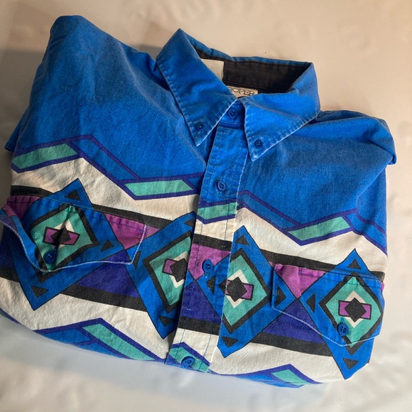 Vintage Roper blue Western Aztec Shirt USA Made - XL - Picture 2 of 5